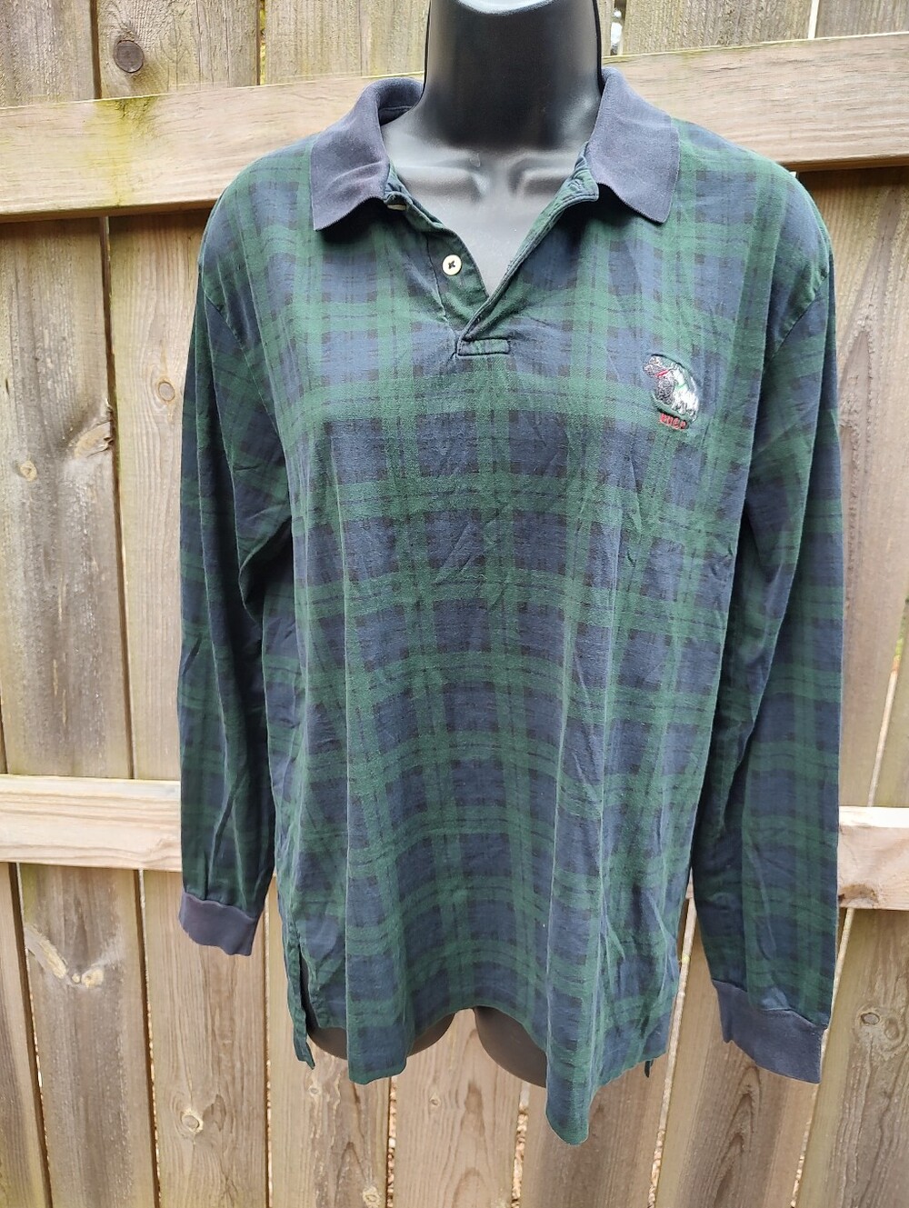 🏵️ Polo Ralph Lauren VTG 90s Scottie Dog Plaid Tartan Cotton Rugby Shirt Mens M